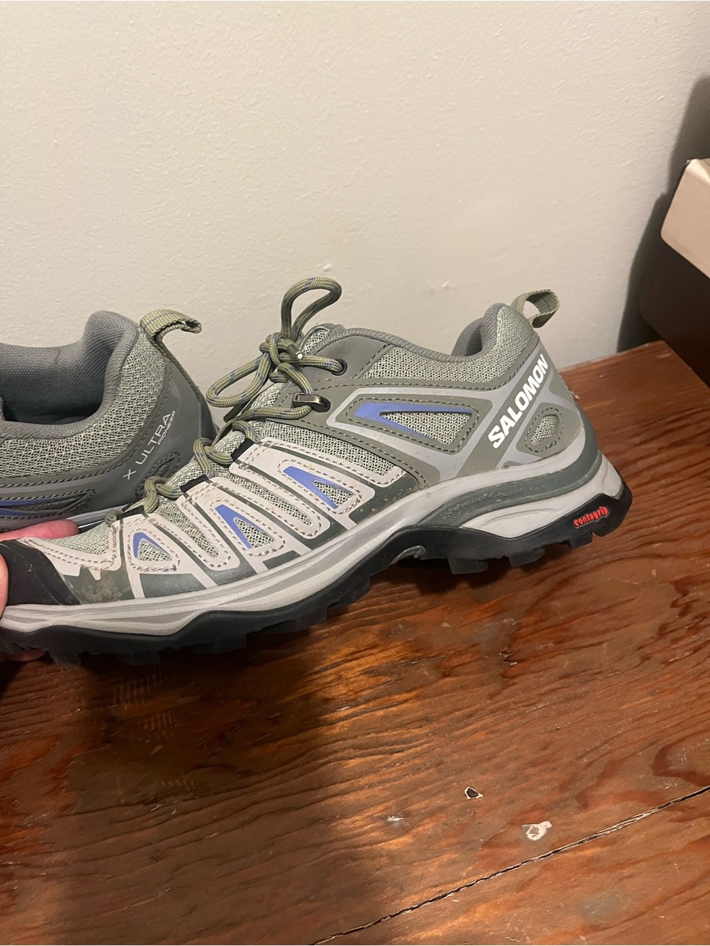 Salomon Womens's Gray Trail Running Shoes with Blue Accents